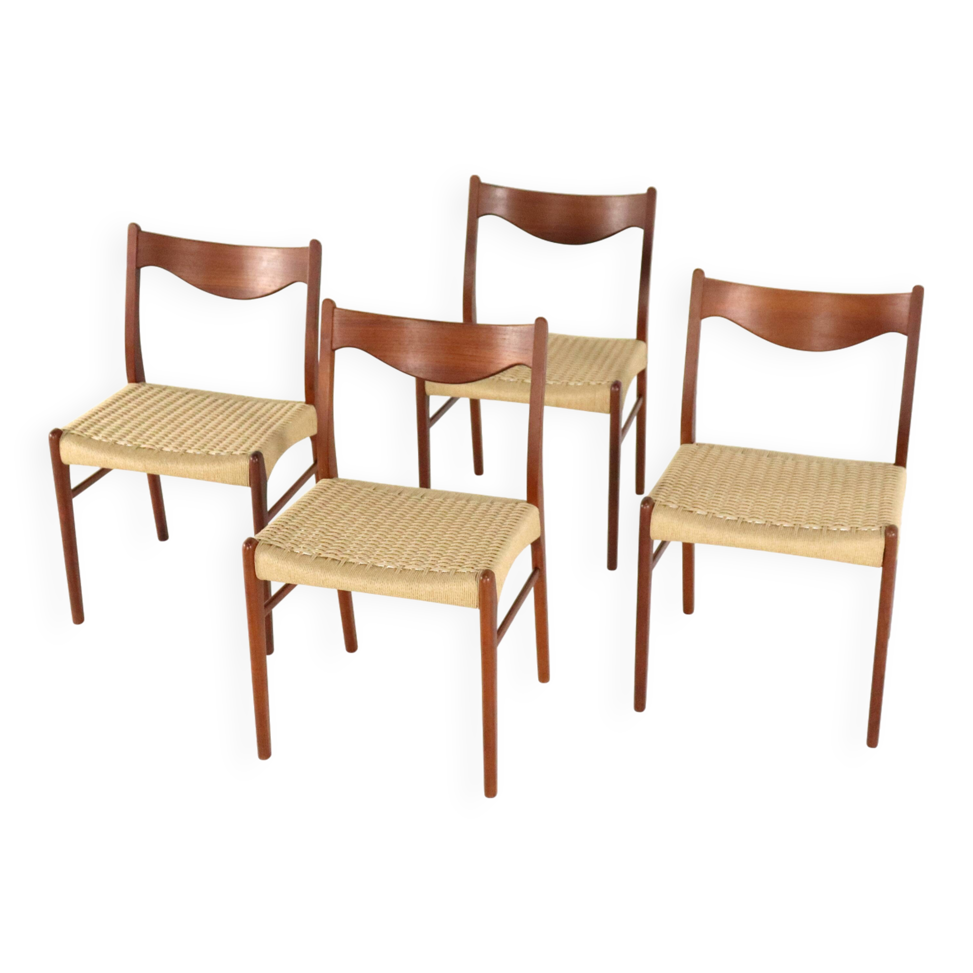 Set of 4 Arne Wahl Iversen for Glyngore papercord chairs 'Naerem'