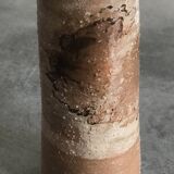 Vase vintage forme rouleau en grès émaillé beige/marron