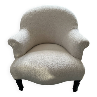 Fauteuil Crapaud style Napoleon 3, restauré à l'ancienne (crin, ressorts,etc..) en tissu mouton ecru