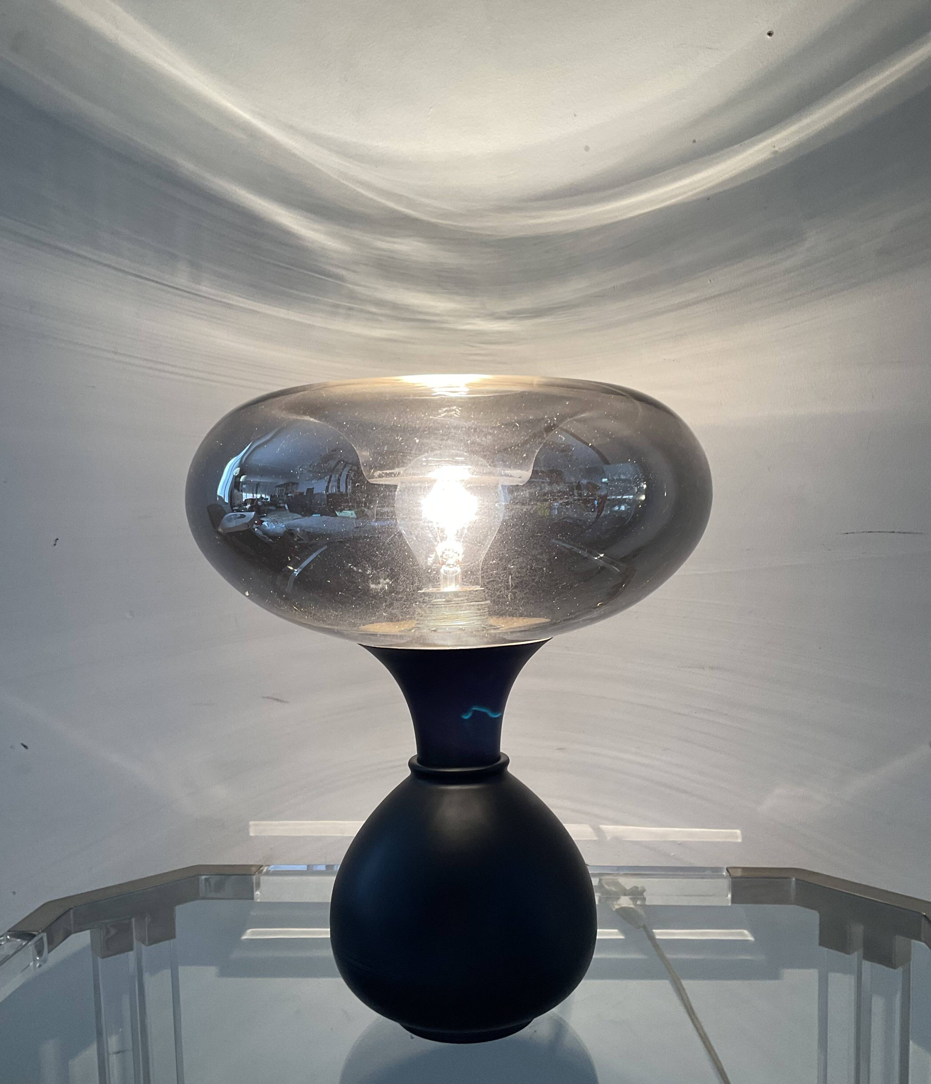 Vintage lamp in metal and smoked glass