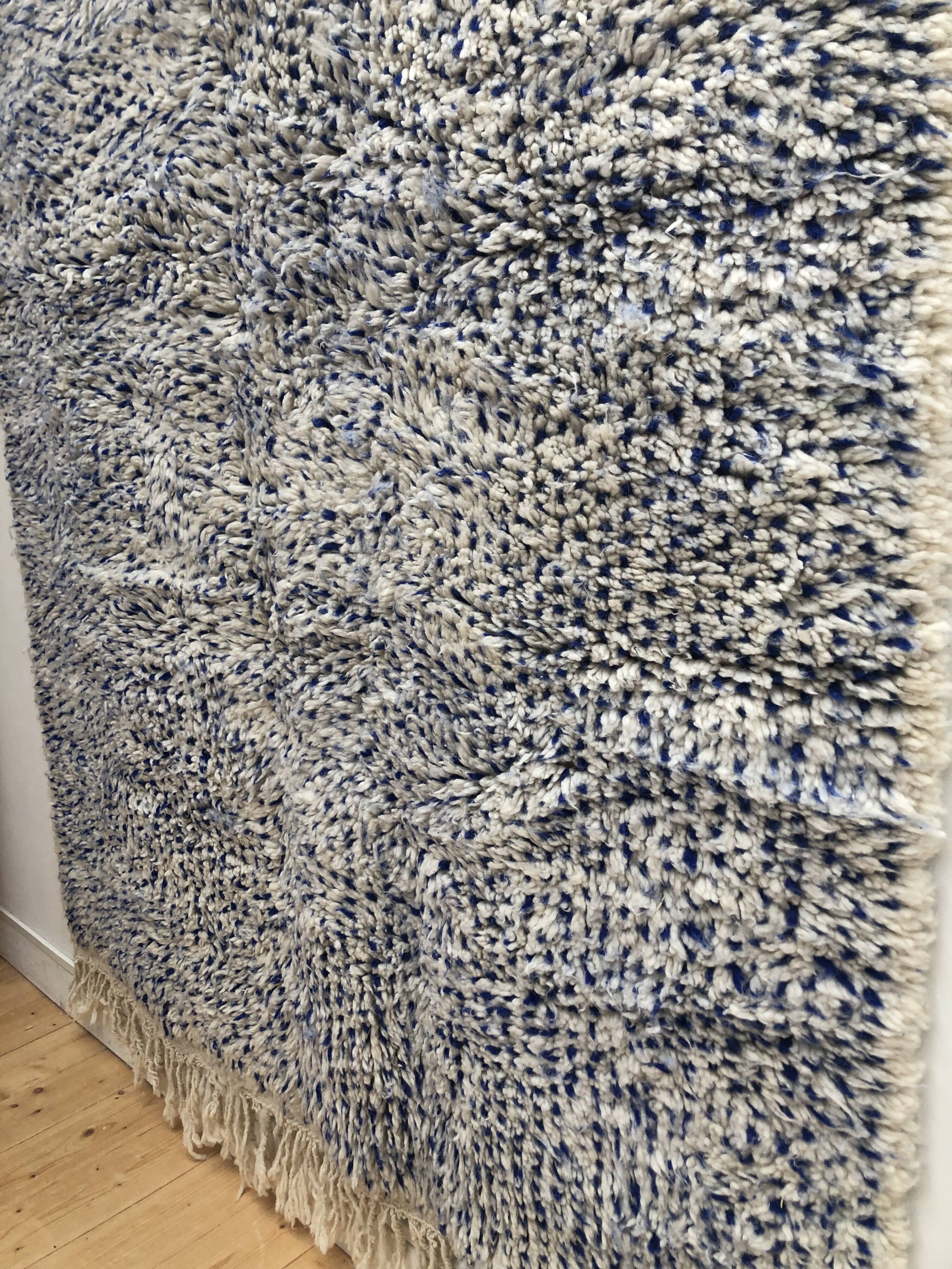Moroccan Berber carpet Beni Ouarain speckled majorelle blue 2,45x1.56m