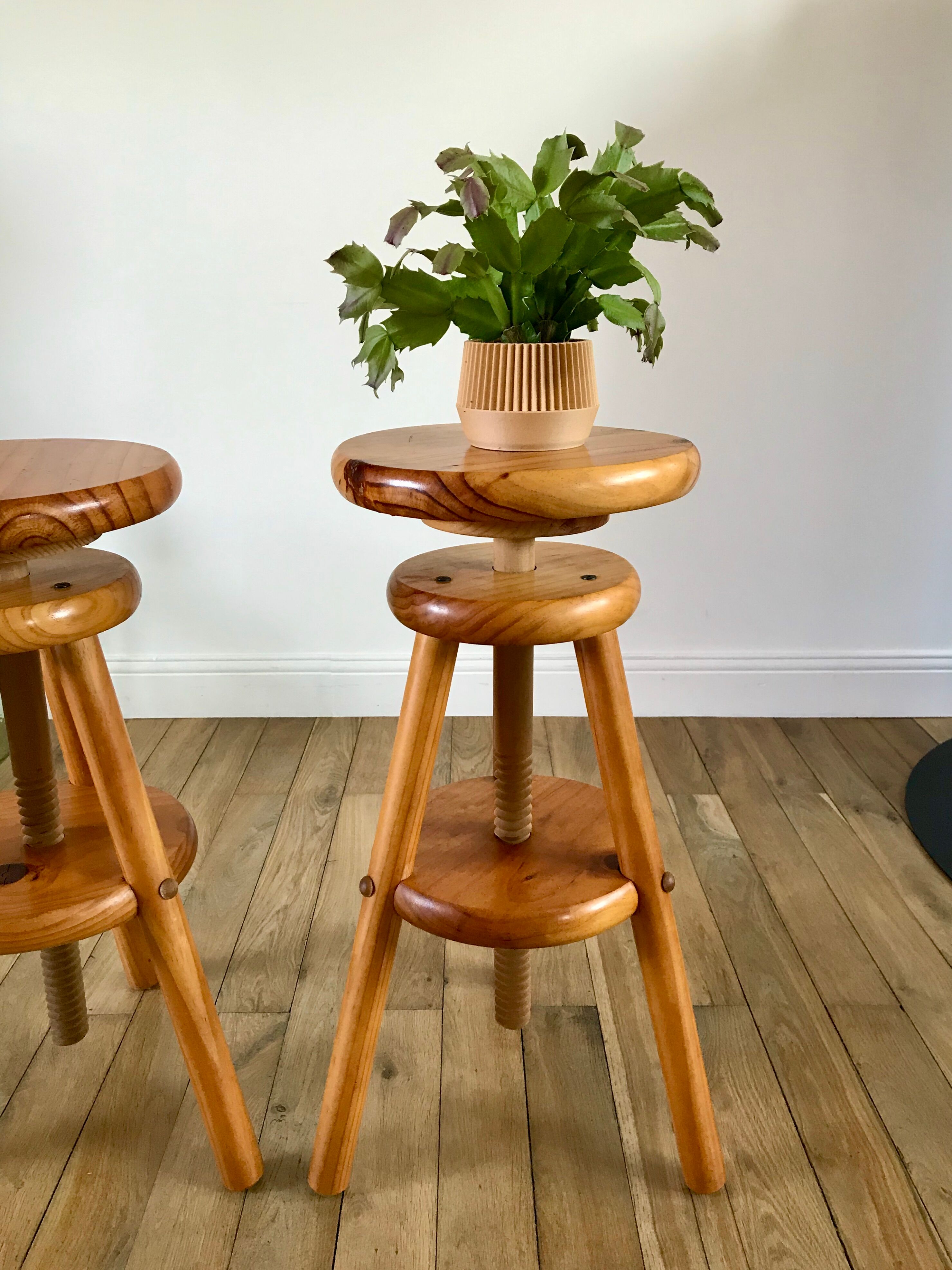 pair of adjustable architect stools pine style 60s