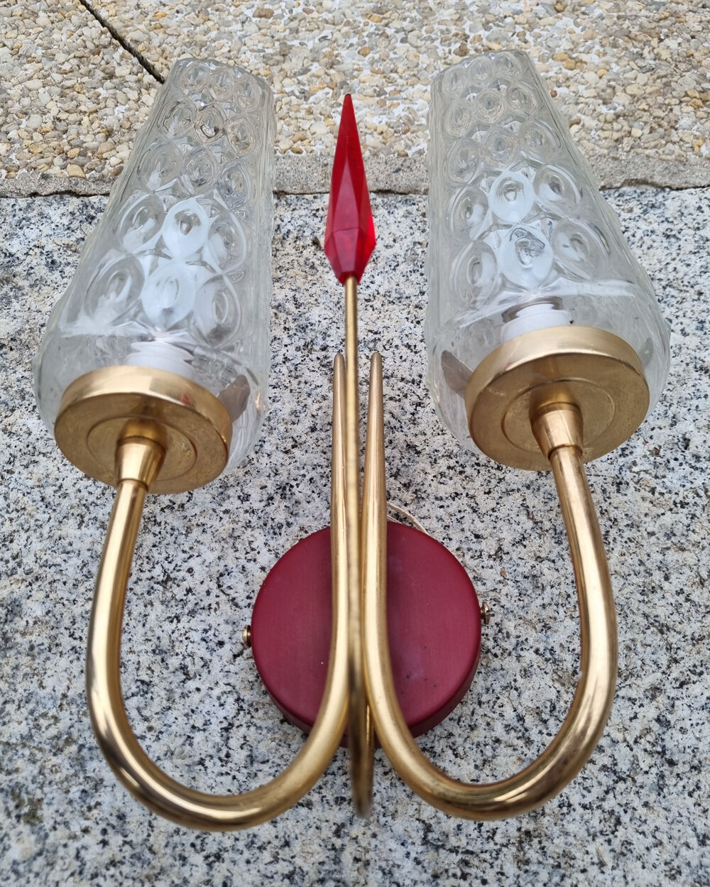 Pair of double fire wall lamps, vintage, 50/60s