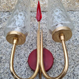 Pair of double fire wall lamps, vintage, 50/60s