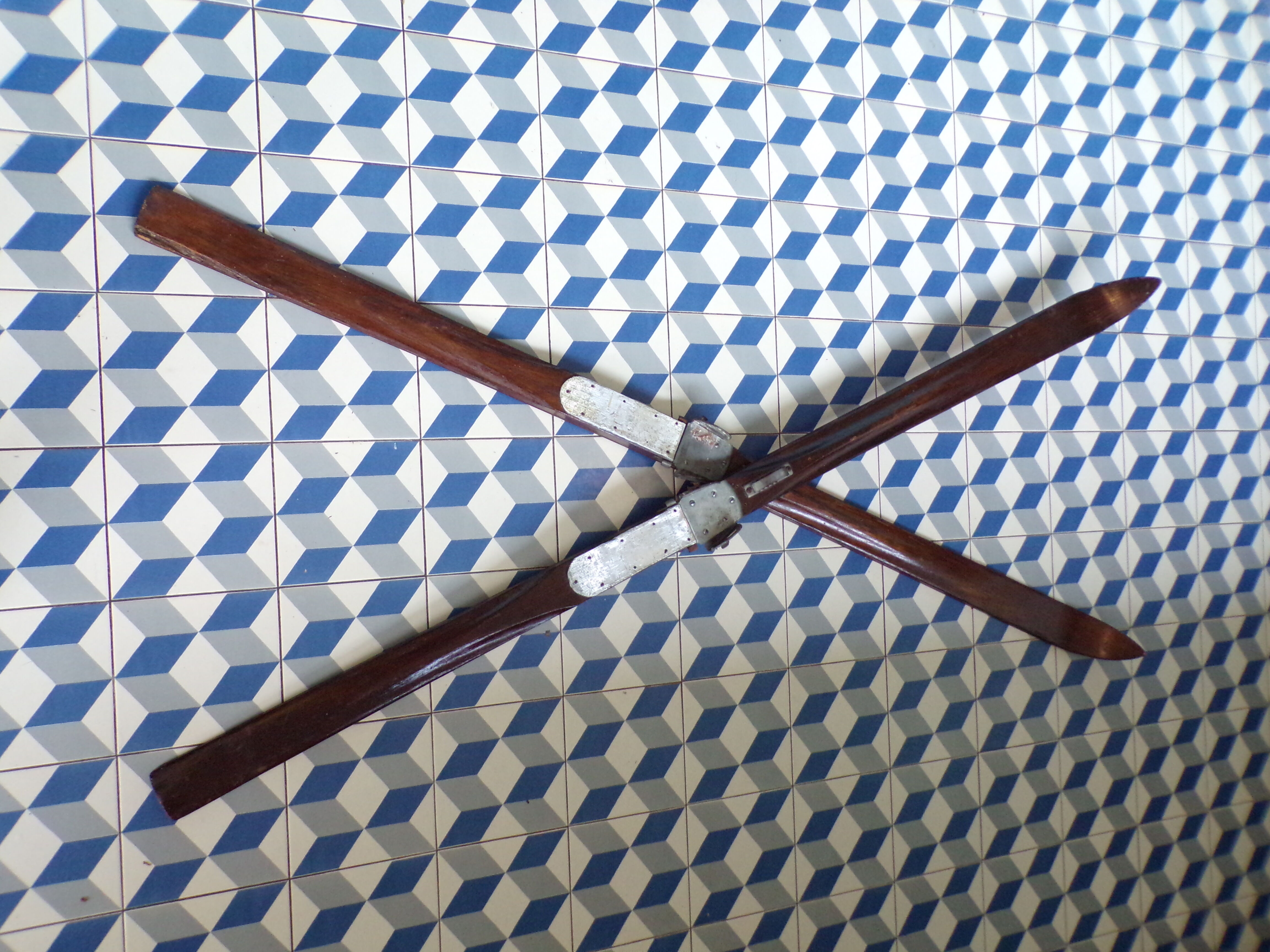 Pair of vintage wooden skis