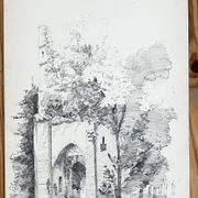 Dessin de paysage : le viviers - la tour en ruine - 49
