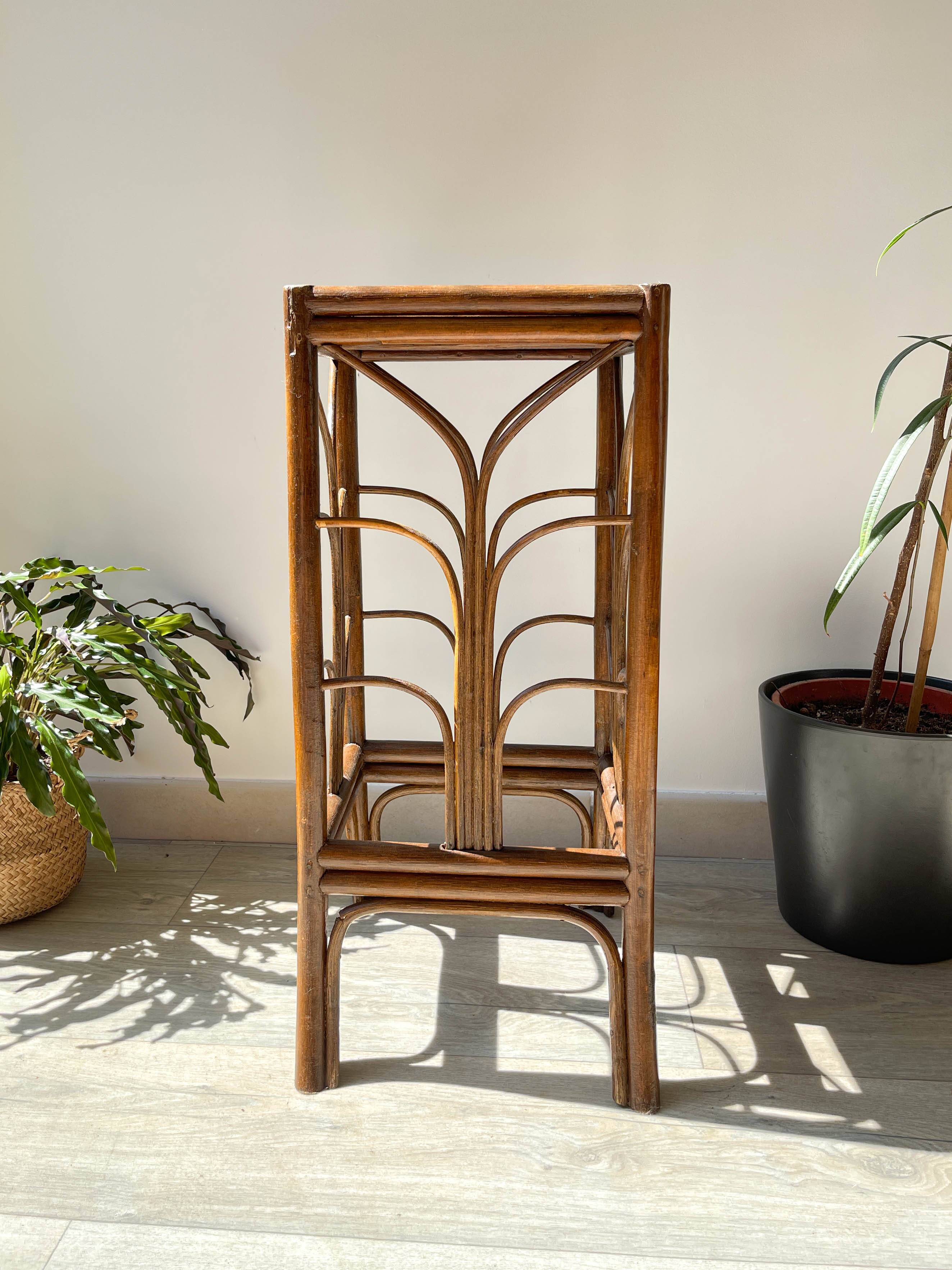 Vintage rattan plant stand in Art Deco style