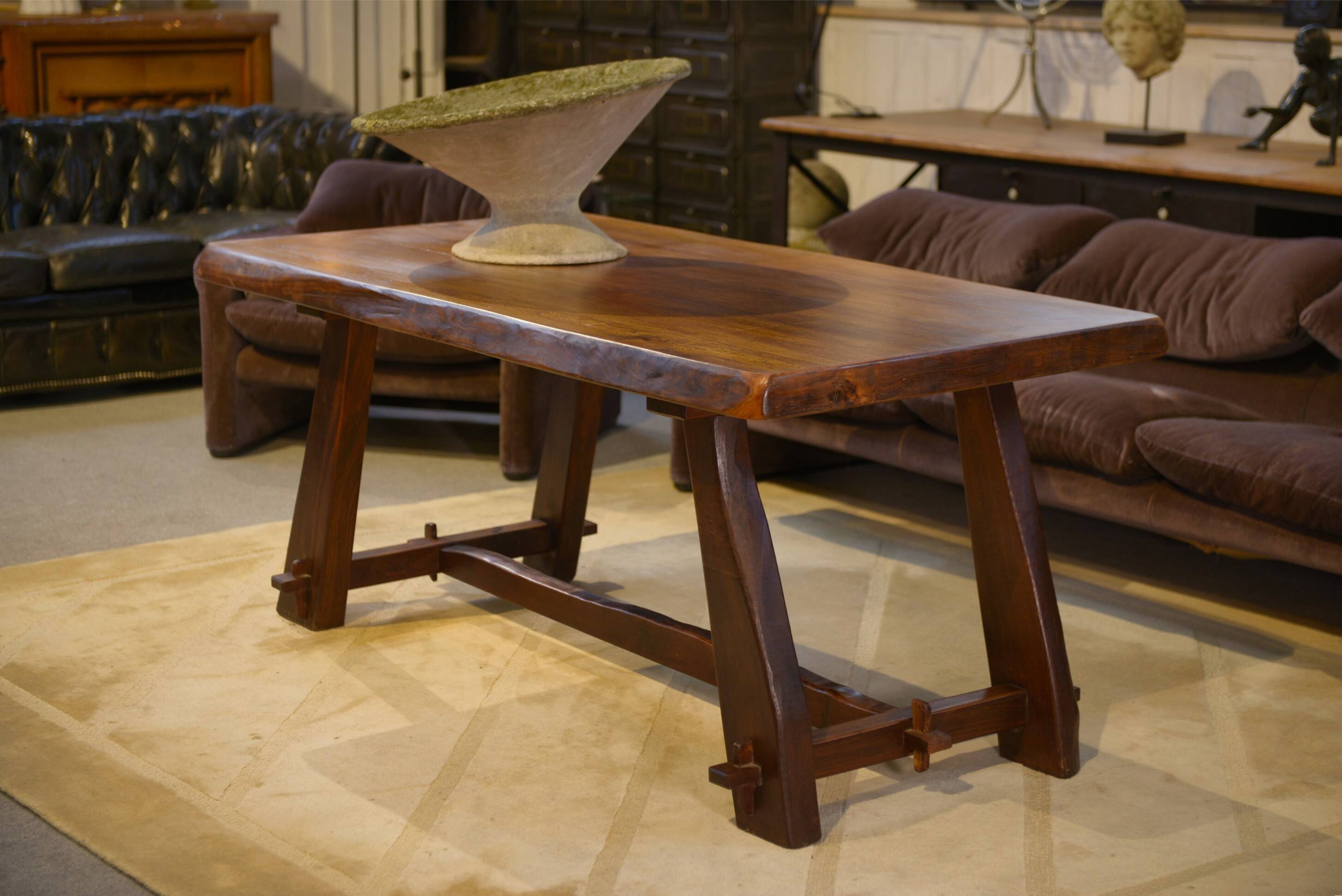 Brutalist table in elm by Aranjou 1950s