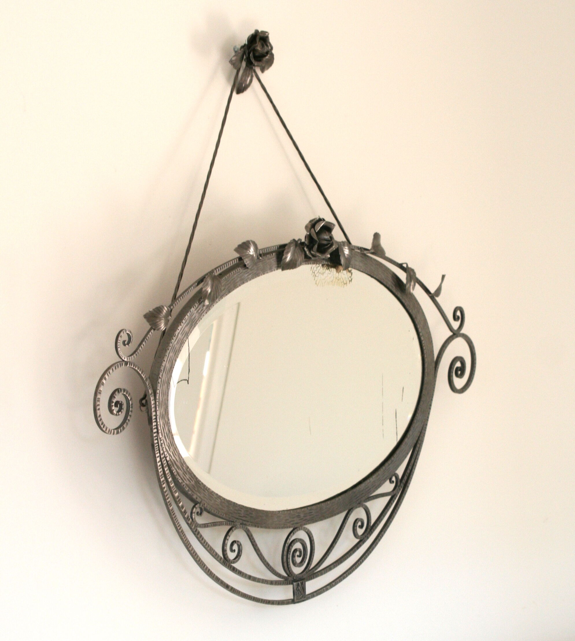 Beaten brushed wrought iron mirror