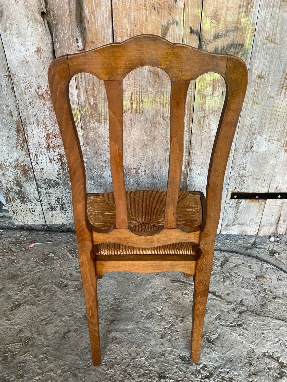 Antique Art Nouveau Chair Wood + Woven Straw Seat Vintage #D844