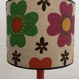 Lampe orange et abat-jour motif fleuri années 1970
