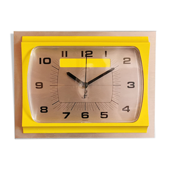 Formica vintage clock silent rectangular wall clock "Jaz silver yellow"