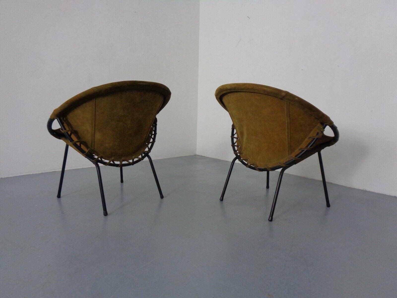 Olive Green Suede Balloon Chairs from Lusch, Germany, 1960s, Set of 2
