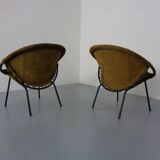 Olive Green Suede Balloon Chairs from Lusch, Germany, 1960s, Set of 2