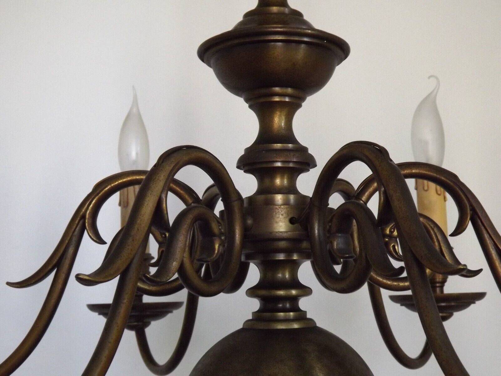 Large Vintage Bronze 6 Light Flemish Chandelier Birds Head Detail 4759