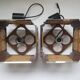 Two square metal chrome cane hanging lamps from the 70s