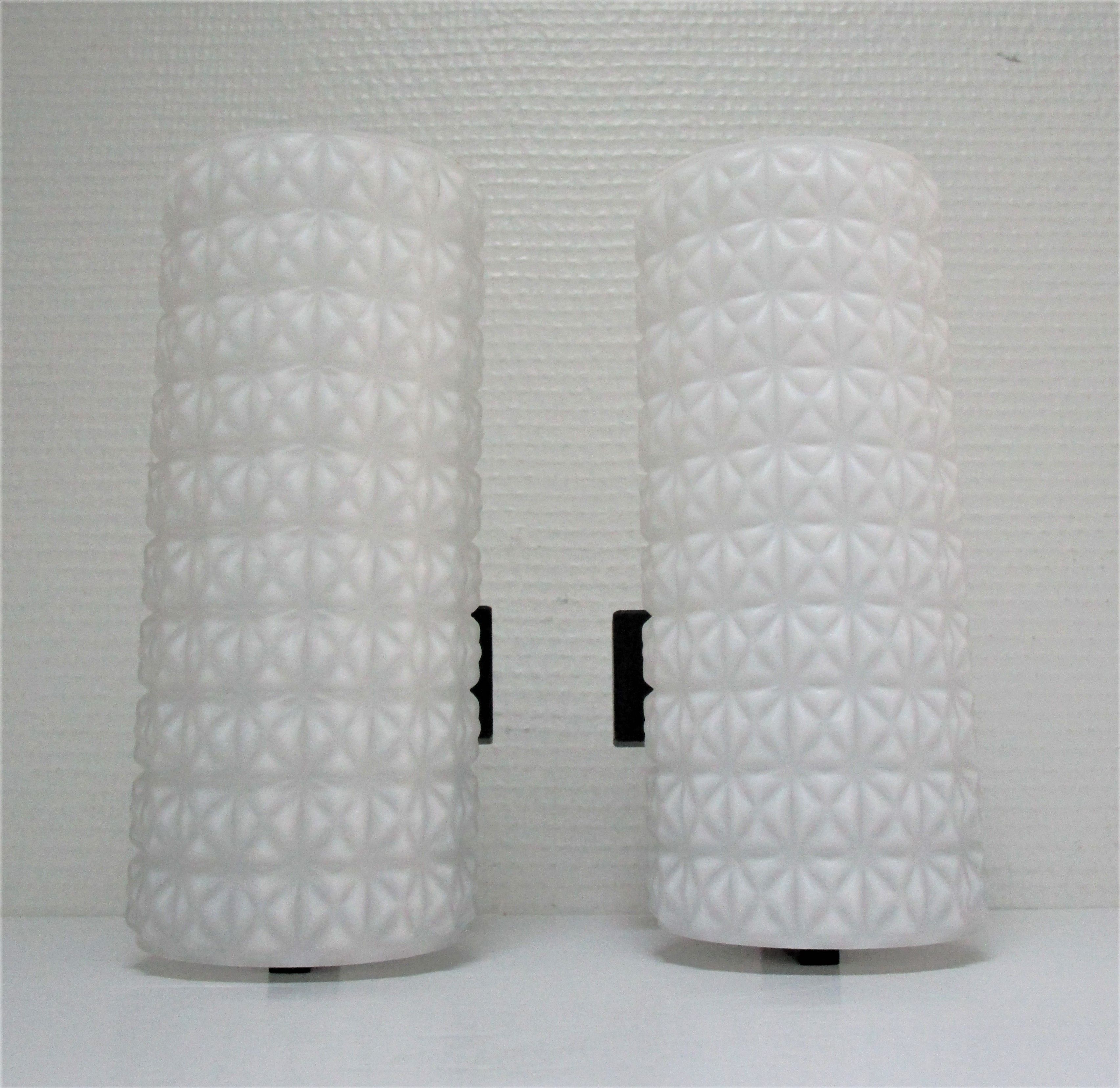 Pair of opaline wall lamps cylinder and metal years 50-60