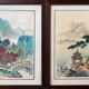 Pendant of ancient Chinese ink paintings "Landscapes and temple" signed
