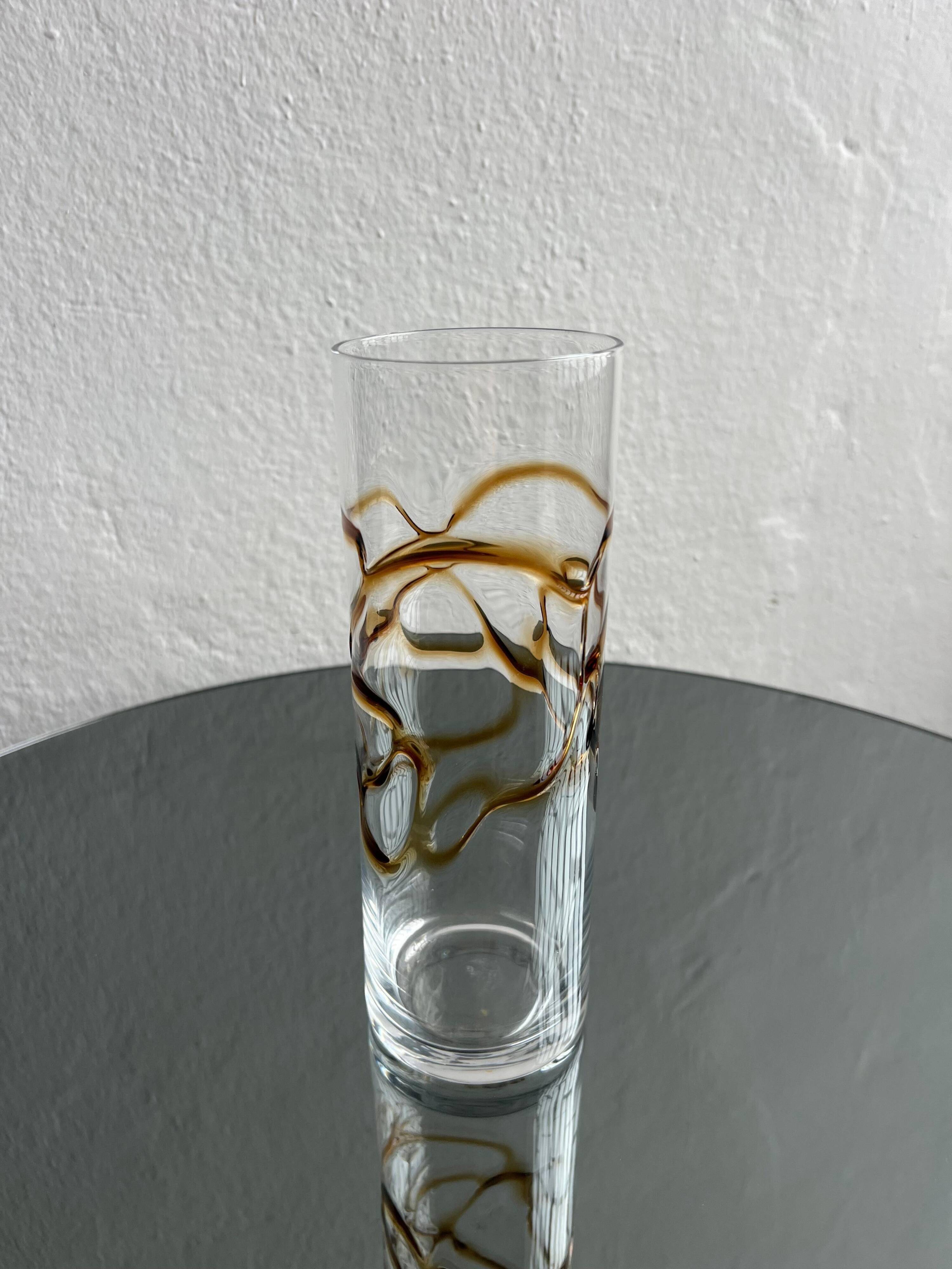 Vintage Glass Vase, yellow and brown Filigree, Coffee Table Decorative