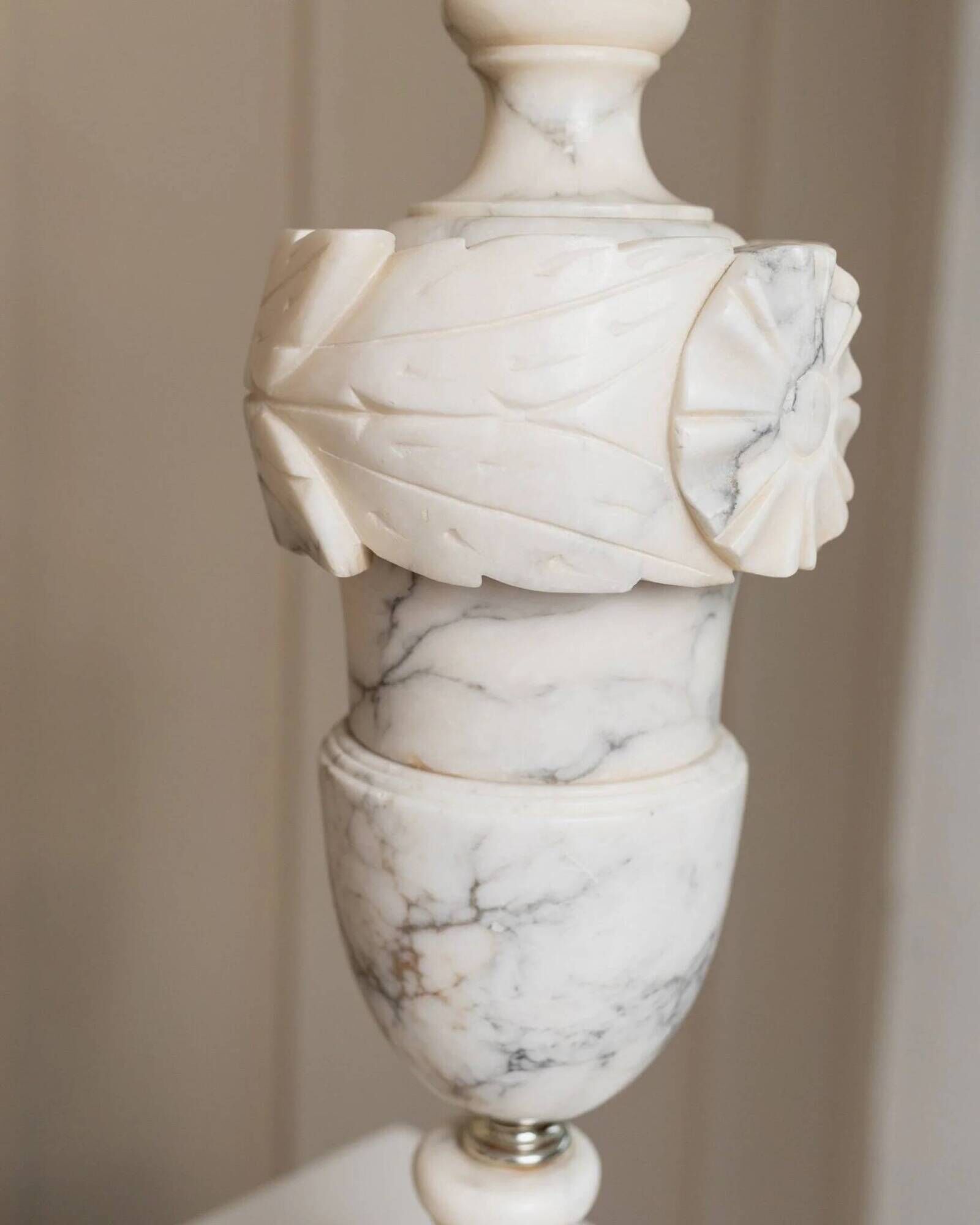 Vintage White Marble Table Lamp, Handmade Italian Modernist 1960s – Brass Accents
