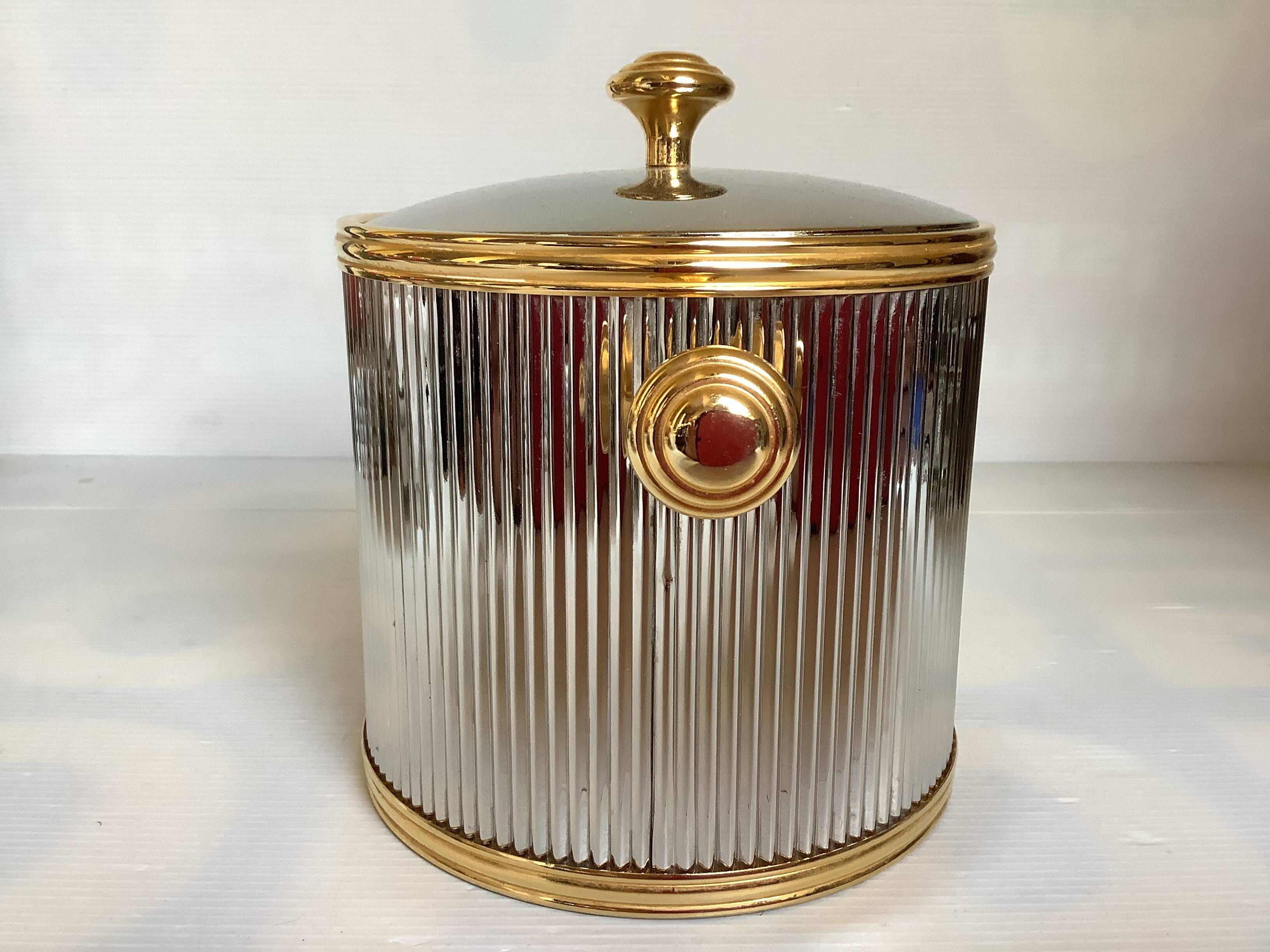 Silver and gold ice bucket Hollywood Regency