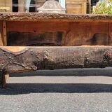 20th Century Folk Art: Brutalist Solid Wood Table with 2 Benches