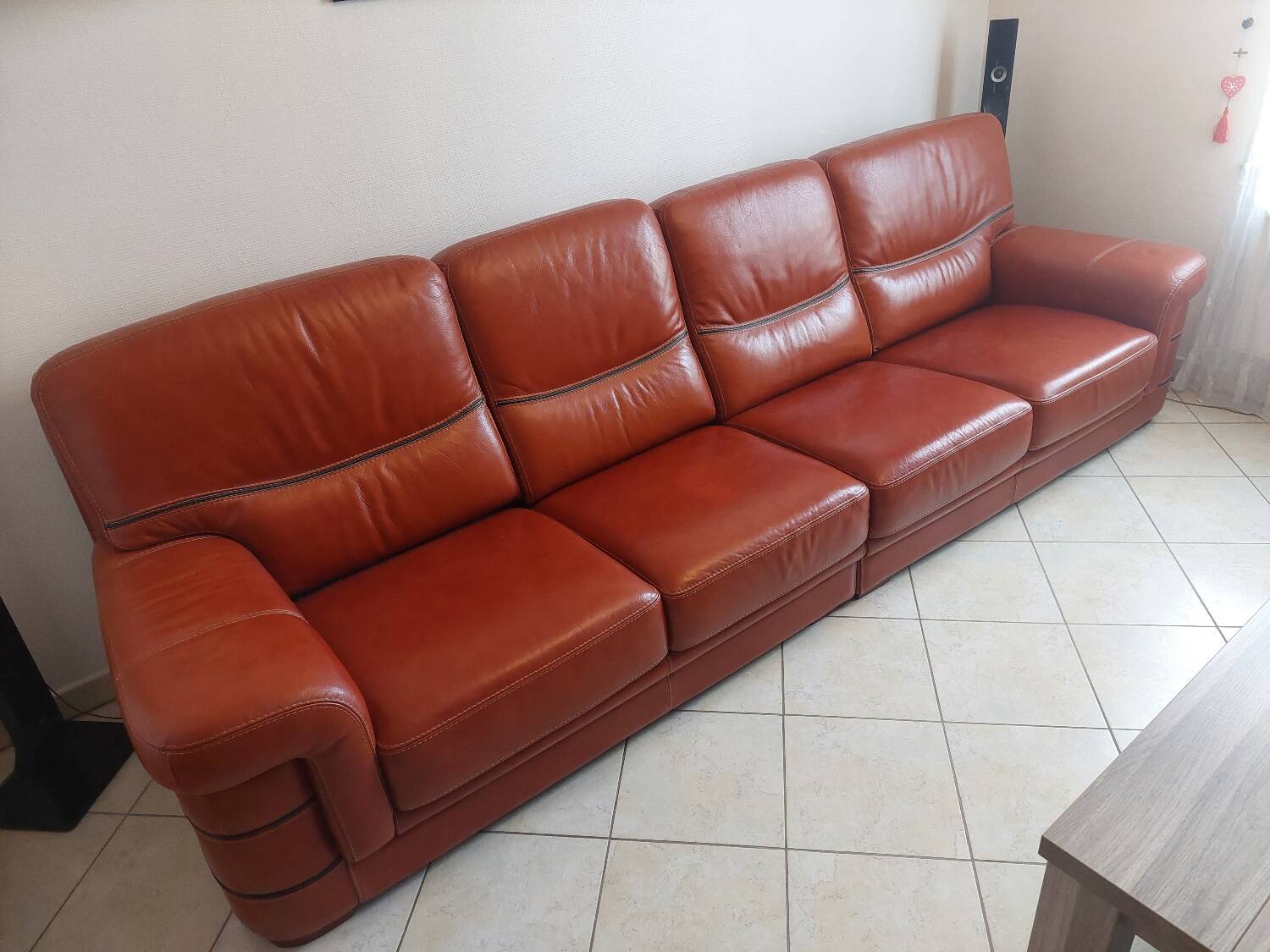 Large brown buffalo leather sofa