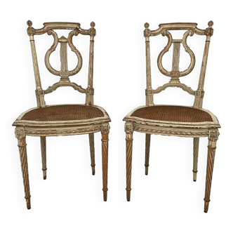 Pair of lyre back chairs, Louis XVI style. Around 1900