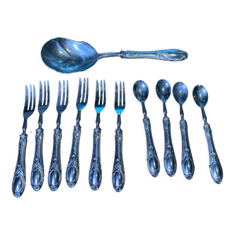 Dessert cutlery service consisting of 11 pieces hallmark 800 worked old and collector