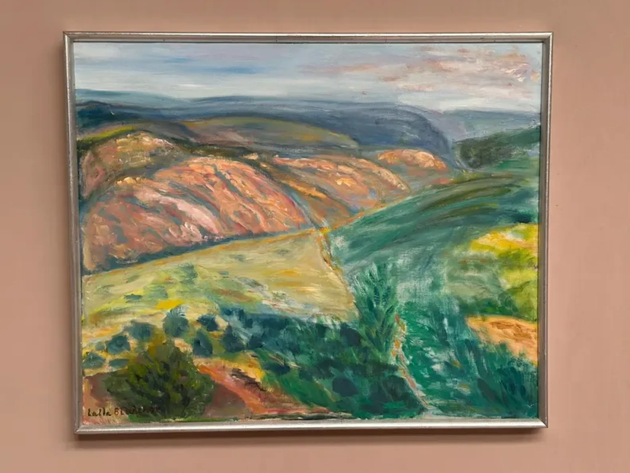 Original Swedish Oil on Canvas – "Landscape" by Lalla Blecher – Signed – Dated 1994 – Framed – 63 × 53 cm (24.8" × 20.9")