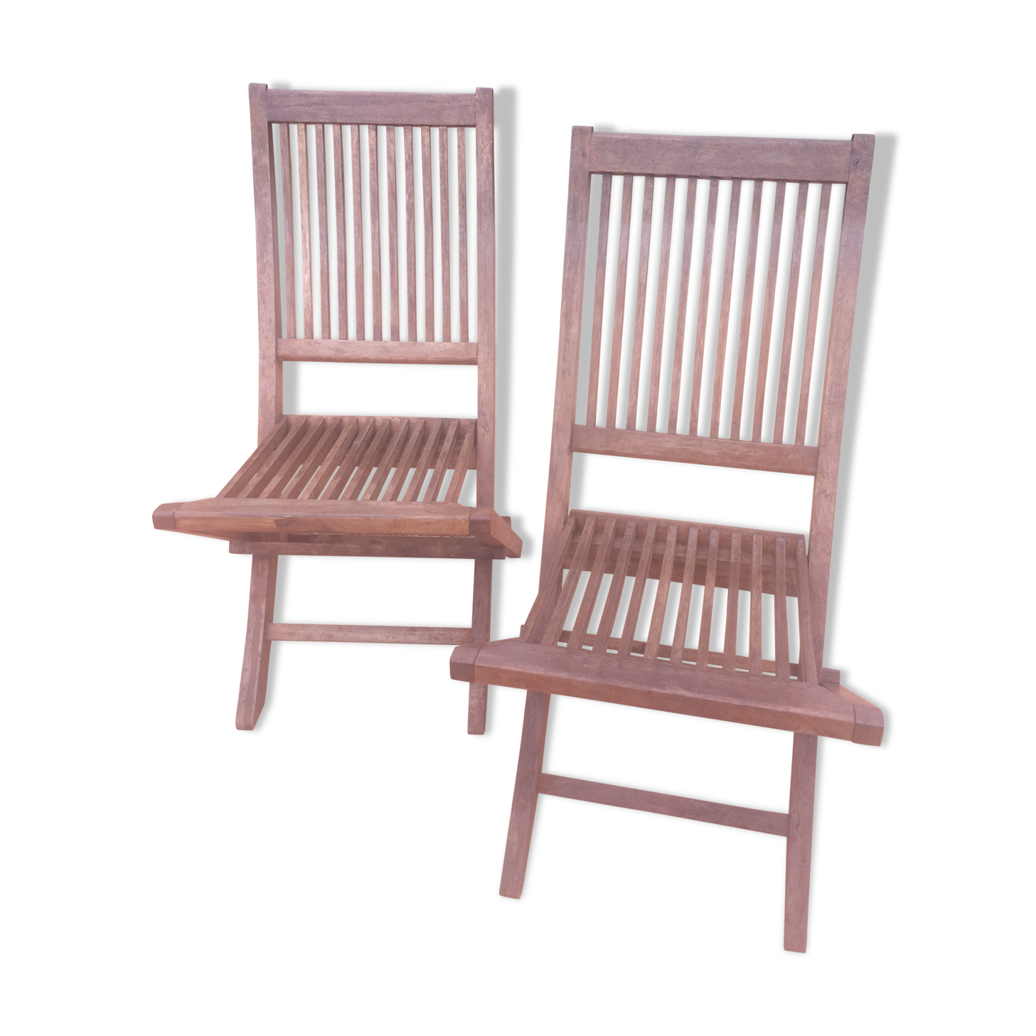 2 old teak chairs. Brand plate.