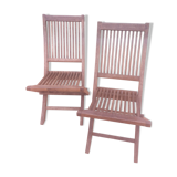 2 old teak chairs. Brand plate.