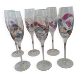 6 colored Paris crystal champagne flutes