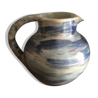 Pichet carafe en faience émaillée bleu