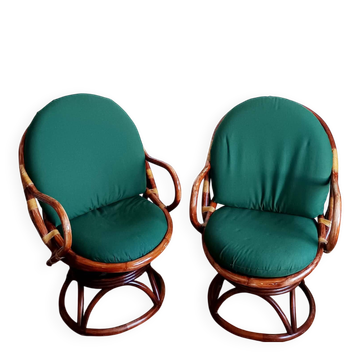 Paire de fauteuils pivotants en rotin 1970