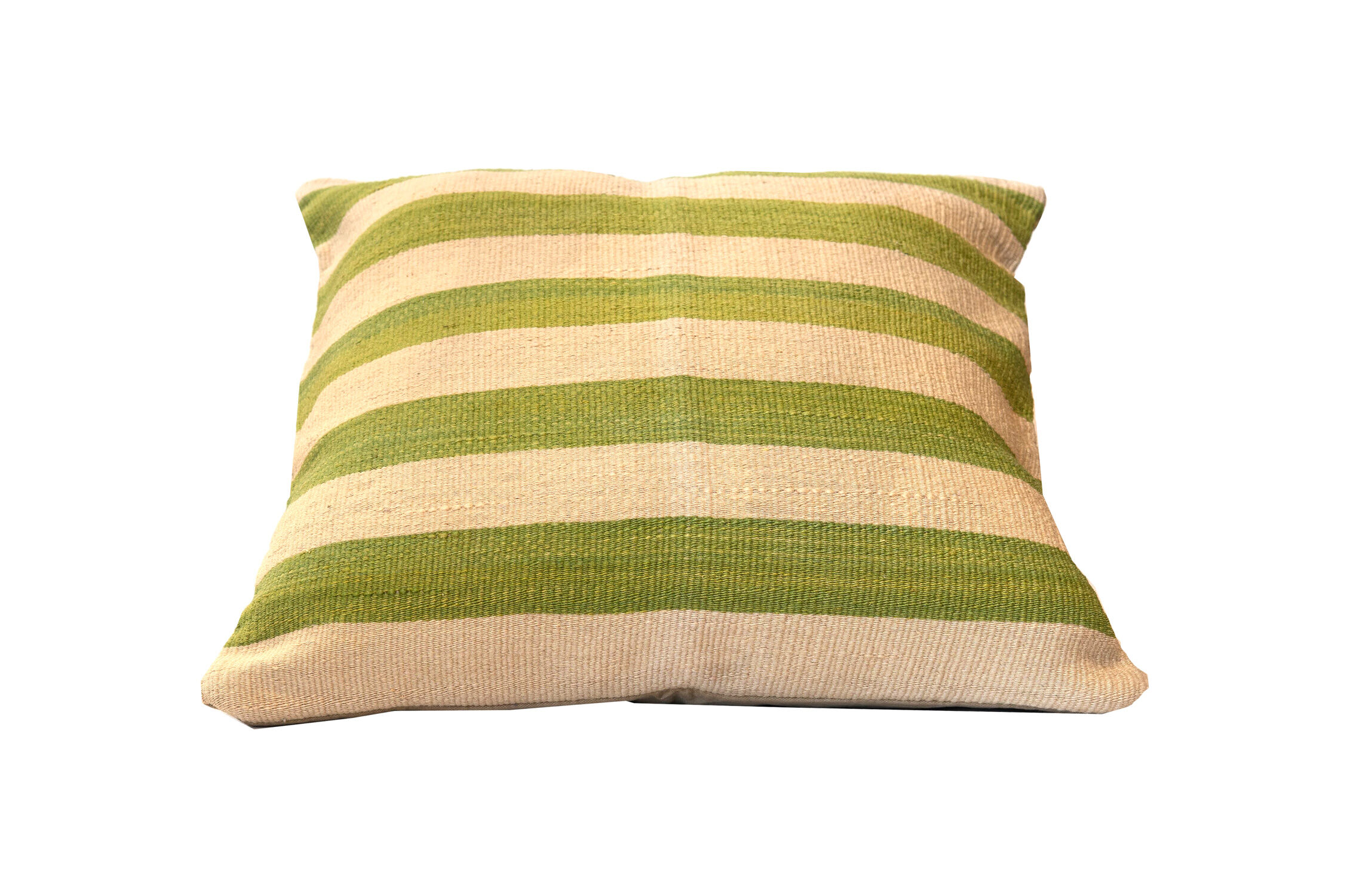 Handwoven Turkish Cushion Cover Green Cream Striped Scatter Cushion