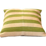 Handwoven Turkish Cushion Cover Green Cream Striped Scatter Cushion