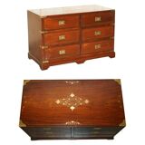 Vintage Anglo-Indian hardwood commode with brass inlays.