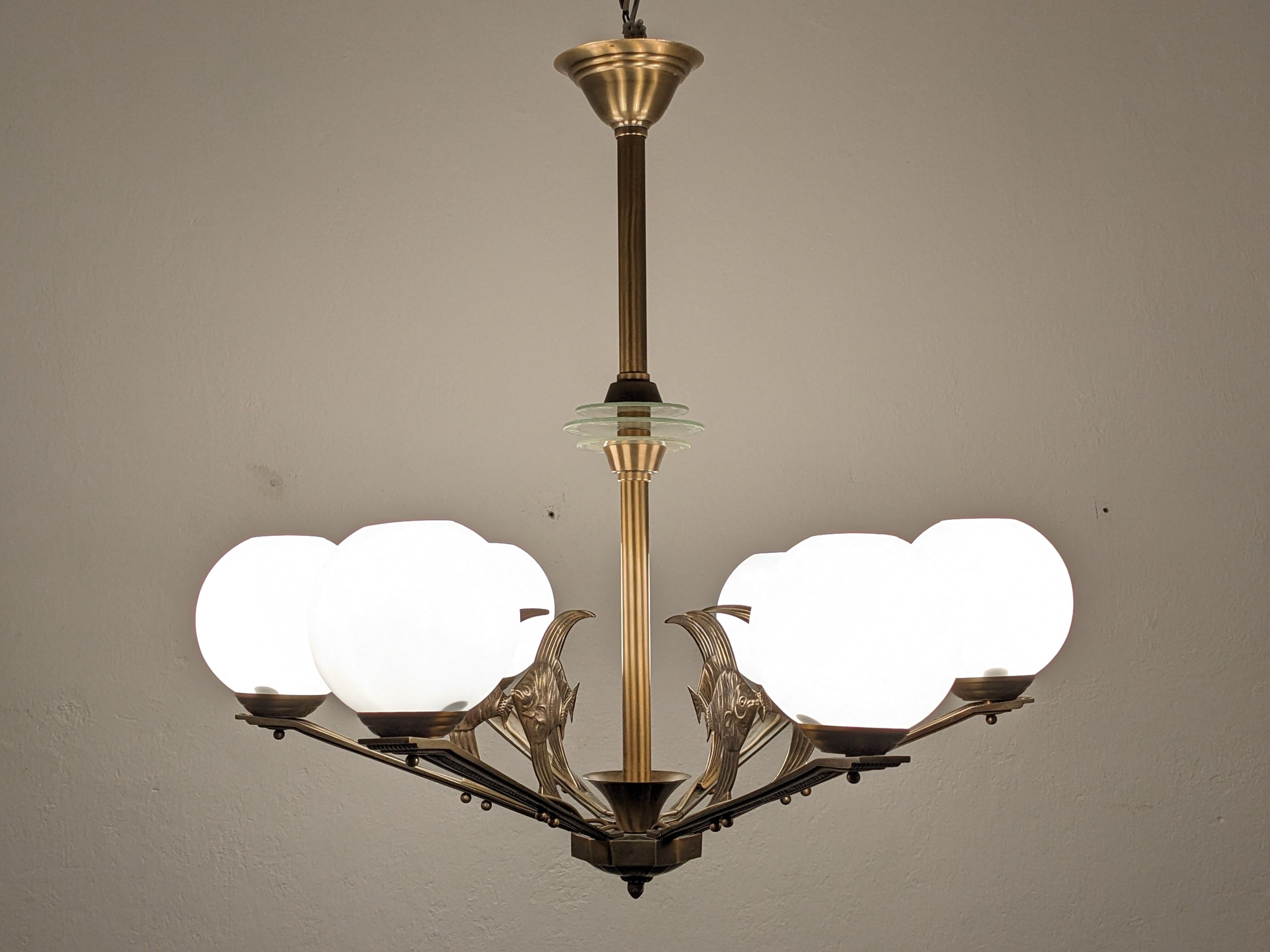 Art deco bronze fish chandelier