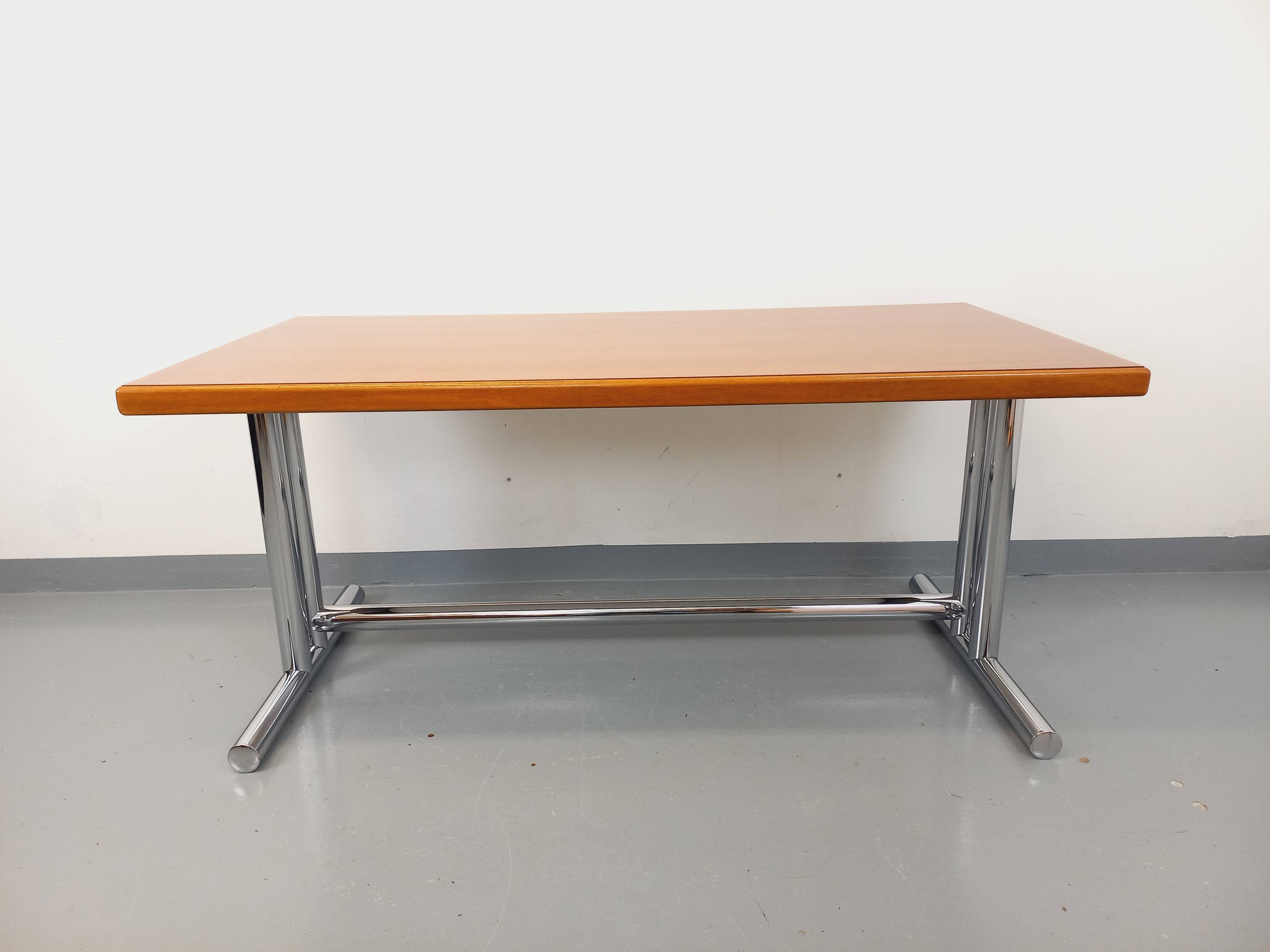 Vintage walnut and chrome metal desk from the 1970s.