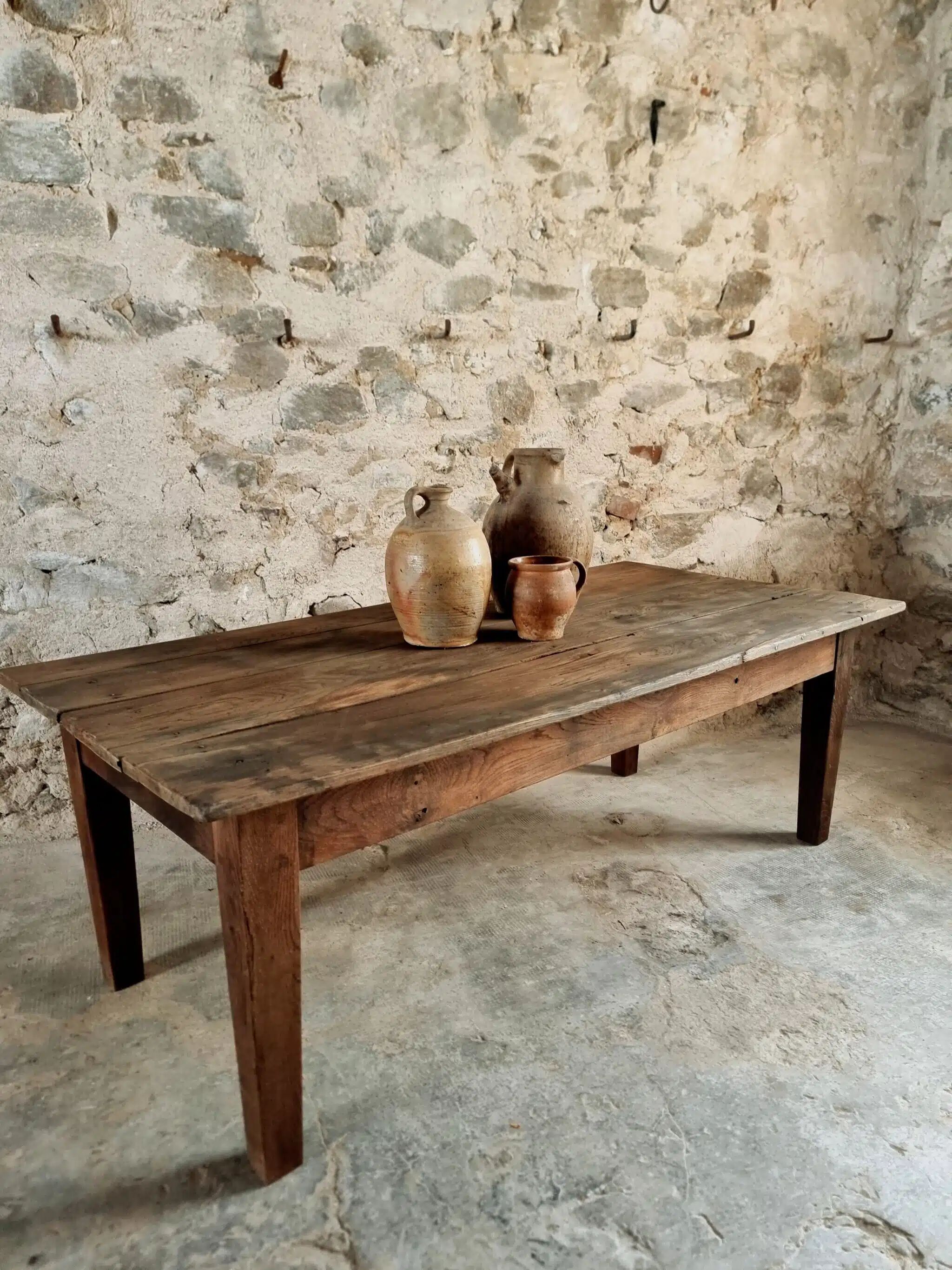 Antique French coffee table – chestnut wood – early 19th century – 82×168×60 cm