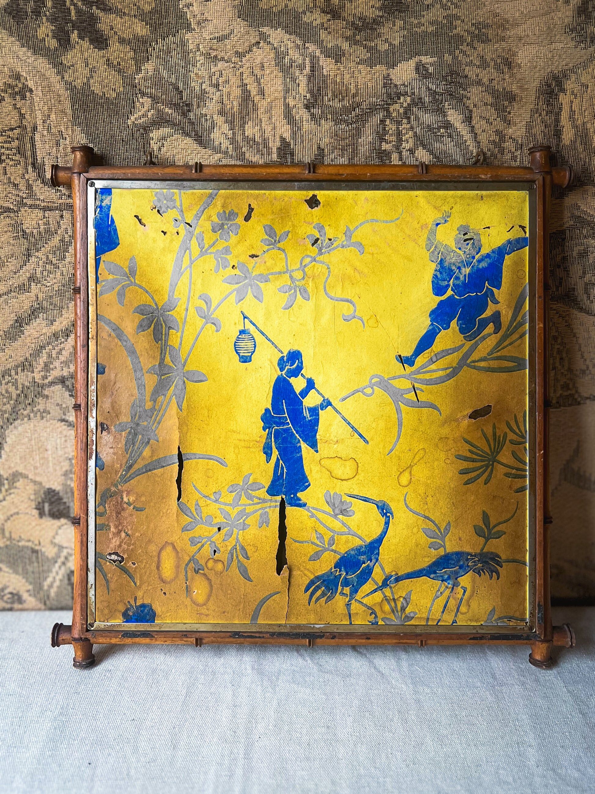 19th-century French chinoiserie-style mirror with a bamboo frame