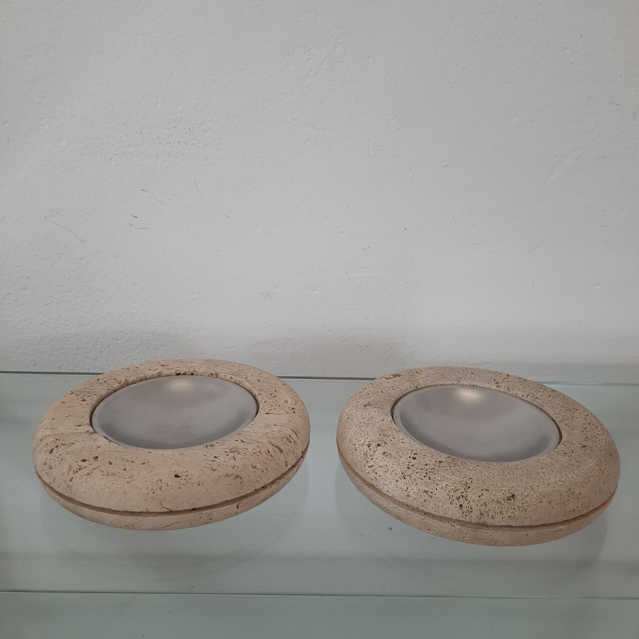 Pair of valet trays - 1980s - travertine