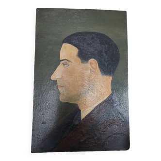 Tableau peinture à l'huile sur panneau portrait masculin