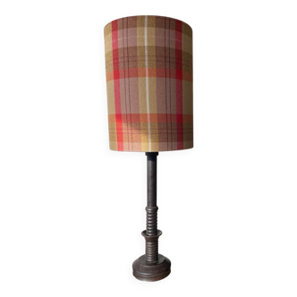 Solid wood lamp with handmade shade, 1940s.