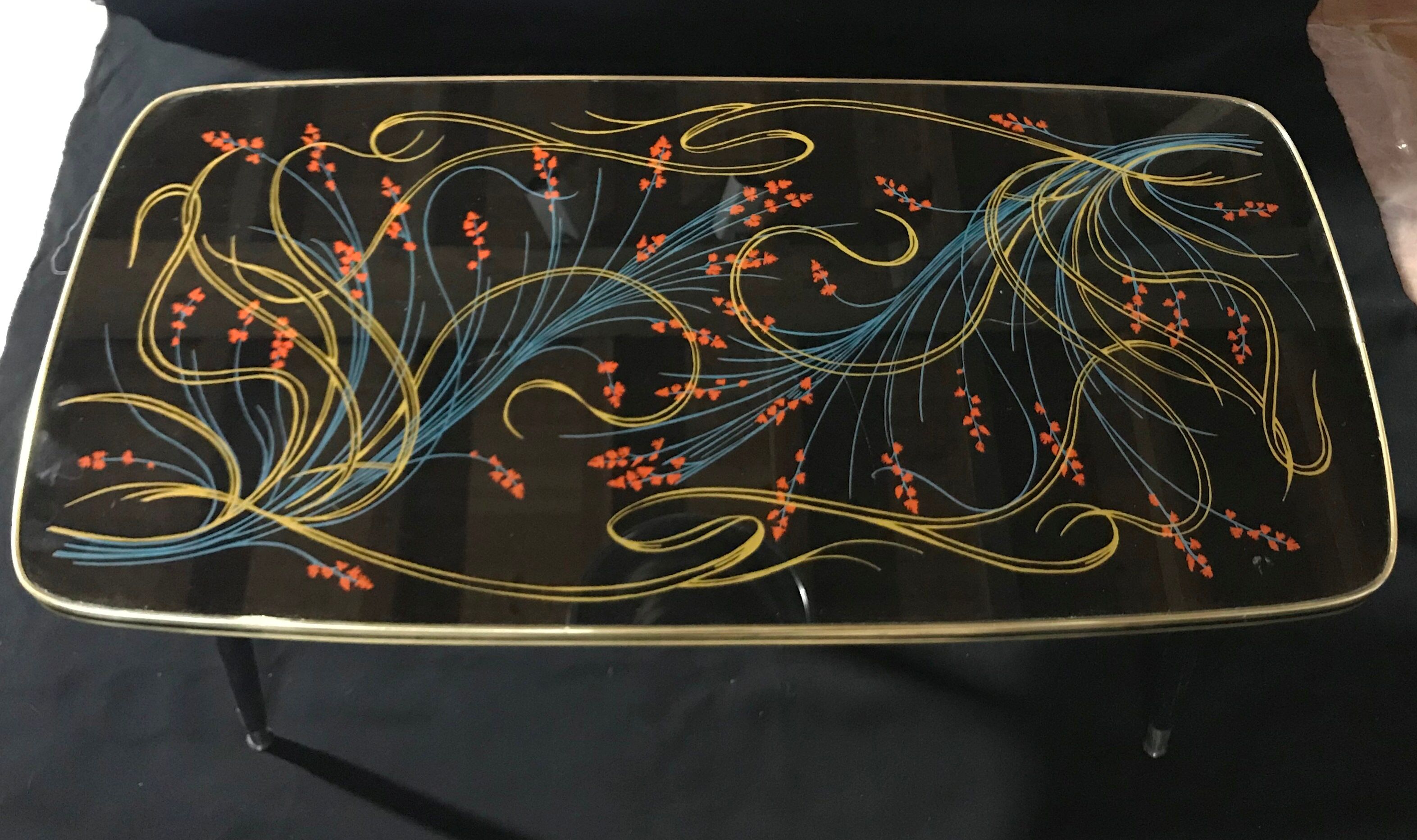 Rectangular coffee table vintage 50s floral art deco pattern