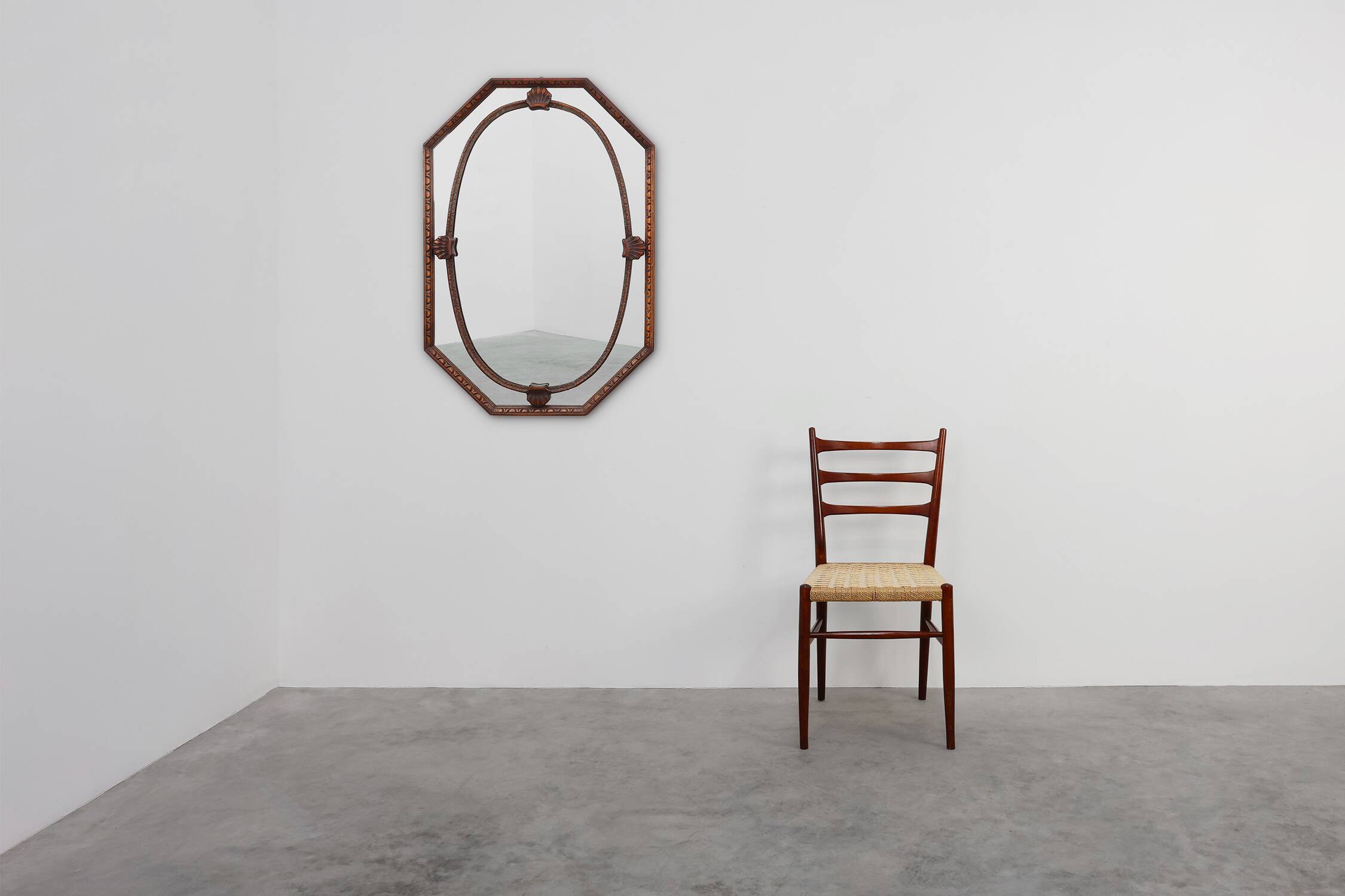 Art Deco octagonal wooden mirror, France ca. 1920