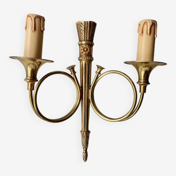 Applique double style Empire, décor 'cors de chasse', 1950