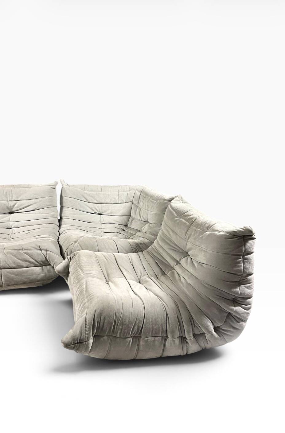 Modular Togo sofa in greige velvet by Ducaroy, Ligne Roset.