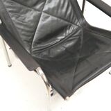 2x Vintage black leather armchair by Strässle HE1106 designed by Hans Eichenberger